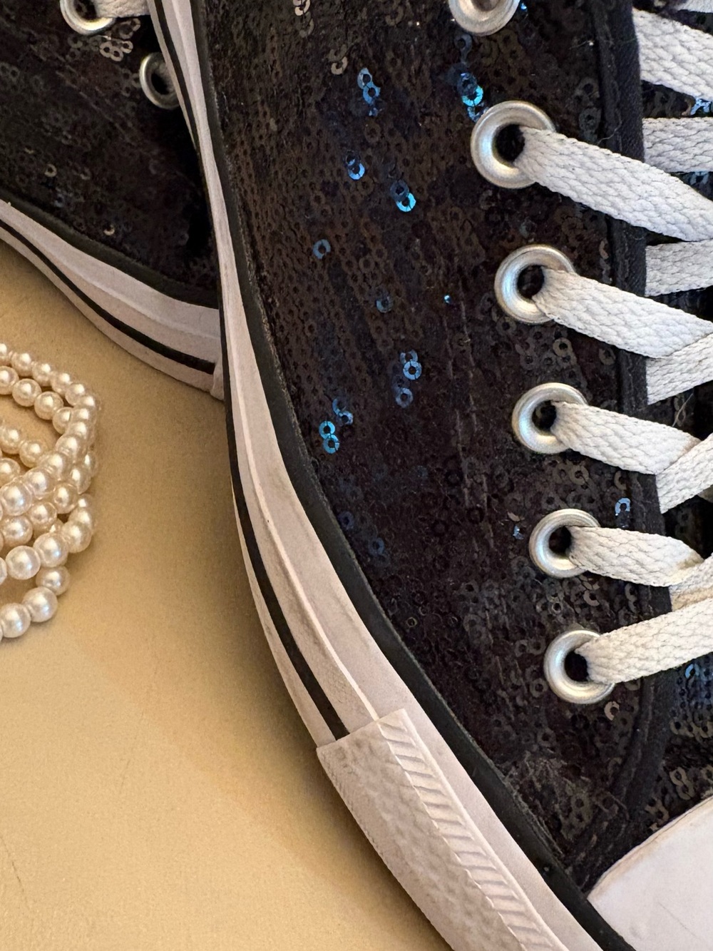 Converse Black Sequin Low Top Sneakers with White Accents - Picture 8 of 8